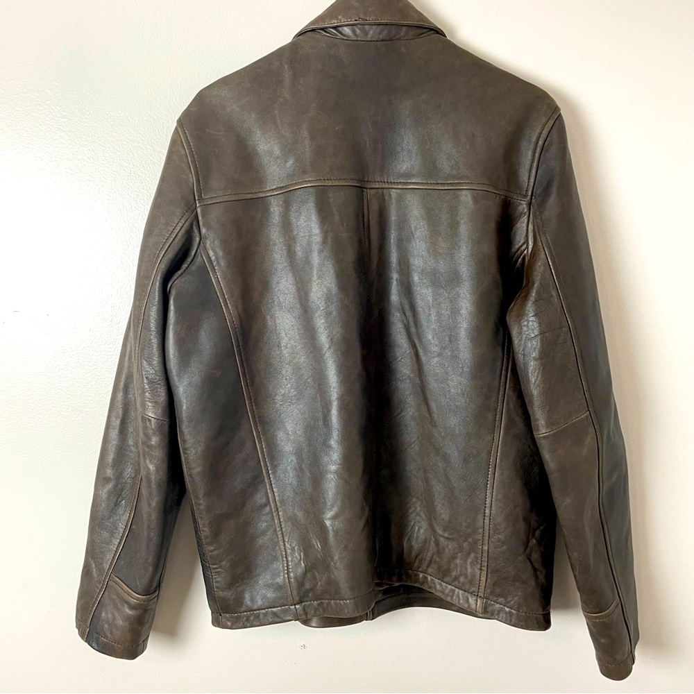 Kenneth Cole Reaction Leather Bomber Coat zip up Lined Brown Medium - Picture 8 of 13